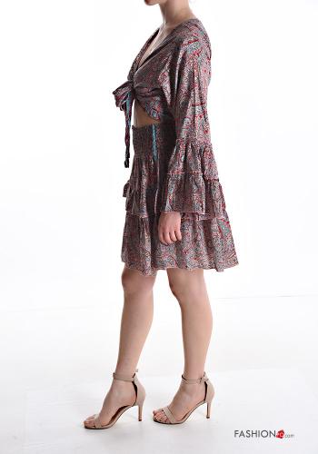 Jacquard print Silk Co-ord with flounces with elastic - ph 3