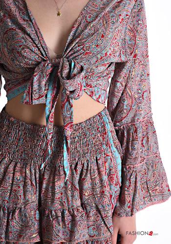 Jacquard print Silk Co-ord with flounces with elastic - ph 4