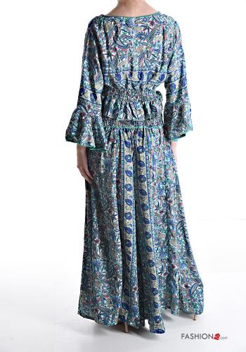 Jacquard print Silk Co-ord with v-neck 3/4 sleeve with elastic with flounces - ph 2