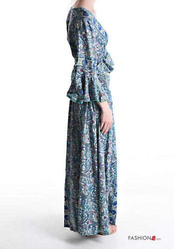 Jacquard print Silk Co-ord with v-neck 3/4 sleeve with elastic with flounces - ph 3
