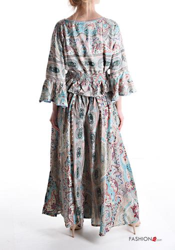 Patterned Silk Co-ord with v-neck 3/4 sleeve with elastic with flounces - ph 2