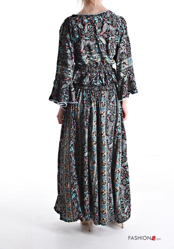 Patterned Silk Co-ord with flounces with elastic with v-neck - ph 2