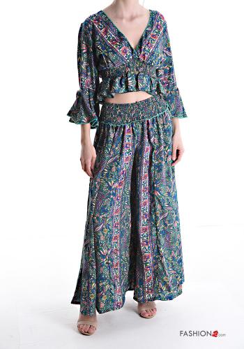 wide leg Silk Co-ord with flounces with elastic with v-neck - ph 1