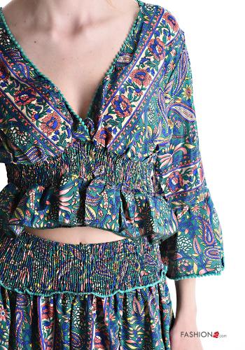 wide leg Silk Co-ord with flounces with elastic with v-neck - ph 4