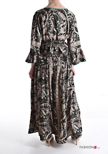 Floral Silk Co-ord with flounces with elastic with v-neck - ph 2