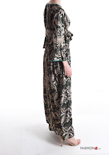 Floral Silk Co-ord with flounces with elastic with v-neck - ph 3
