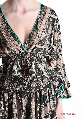 Floral Silk Co-ord with flounces with elastic with v-neck - ph 4