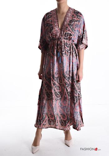 Robe en Soie longue à dos nu manches courtes à col en V - ph 1