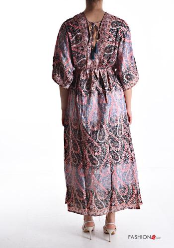 Robe en Soie longue à dos nu manches courtes à col en V - ph 2