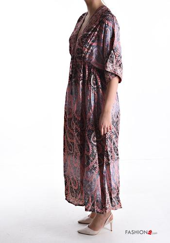 Robe en Soie longue à dos nu manches courtes à col en V - ph 3
