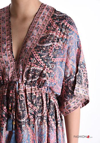 Robe en Soie longue à dos nu manches courtes à col en V - ph 4