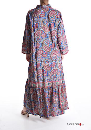 Abito in Seta con colletto oversize lungo Fantasia jacquard con balze con bottoni - ph 2
