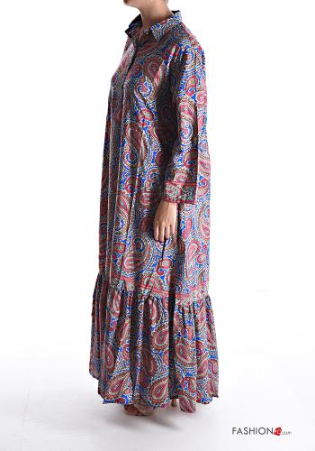Abito in Seta con colletto oversize lungo Fantasia jacquard con balze con bottoni - ph 3