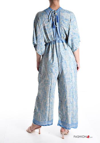 Jumpsuit in Seta maniche corte Fantasia stampata con tasche scollo a V - ph 2