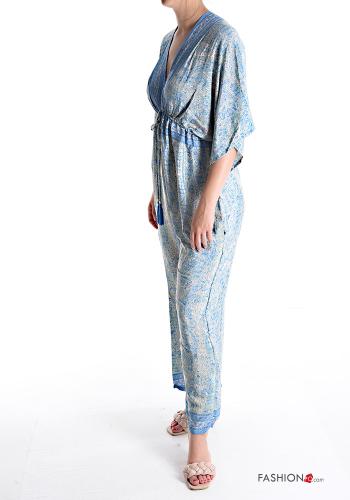 Jumpsuit in Seta maniche corte Fantasia stampata con tasche scollo a V - ph 3