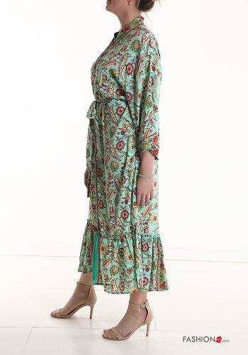 Jacquard print Silk Kimono with fabric belt 3/4 sleeve with flounces - ph 3