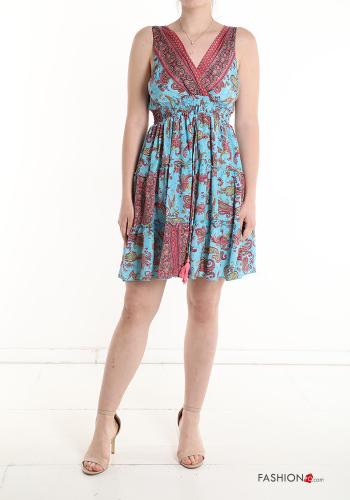 Abito in Seta senza maniche Fantasia jacquard con balze scollo a V - ph 1