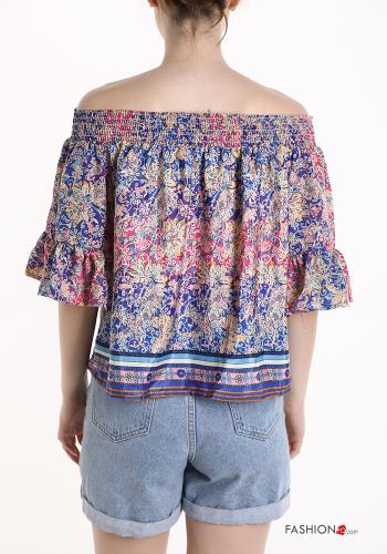 Top en Soie Imprimé jacquard avec élastique à volants manches à trois-quarts - ph 2