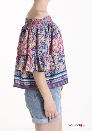 Top en Soie Imprimé jacquard avec élastique à volants manches à trois-quarts - ph 3
