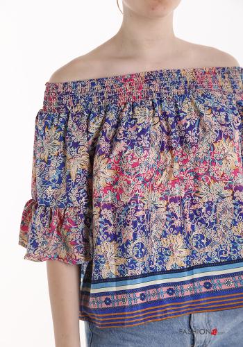 Top en Soie Imprimé jacquard avec élastique à volants manches à trois-quarts - ph 4