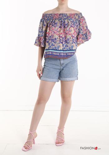 Top en Soie Imprimé jacquard avec élastique à volants manches à trois-quarts - ph 5