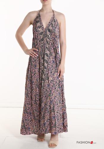 Abito in Seta senza maniche lungo Fantasia jacquard scollo a V - ph 1