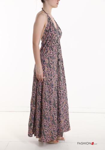 Abito in Seta senza maniche lungo Fantasia jacquard scollo a V - ph 3