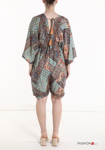 Jumpsuit in Seta maniche corte Fantasia stampata scollo a V - ph 2