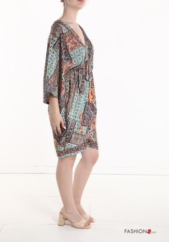 Jumpsuit in Seta maniche corte Fantasia stampata scollo a V - ph 3