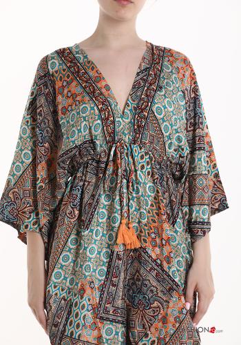 Jumpsuit in Seta maniche corte Fantasia stampata scollo a V - ph 4