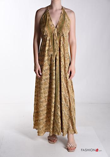 Abito in Seta senza maniche lungo Fantasia jacquard scollo a V - ph 1