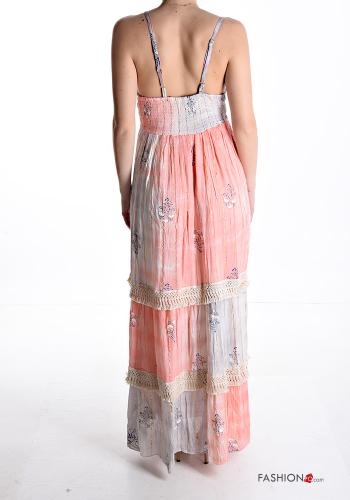 Vestido sem mangas longo gola V com laço com folhos com franja - ph 2