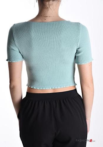 short sleeve crew neck Ribbed mini Sweater - ph 2