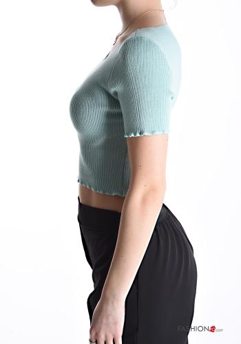 short sleeve crew neck Ribbed mini Sweater - ph 3