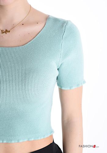 short sleeve crew neck Ribbed mini Sweater - ph 4