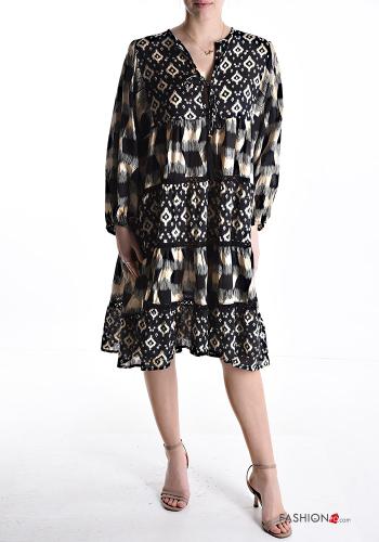 Graphic Print oversized long sleeve Cotton Dress