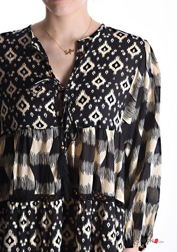 Abito in Cotone oversize maniche lunghe Fantasia mista - ph 4