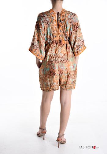 Robe en Soie courte à dos nu à col en V manches à trois-quarts avec poches - ph 2