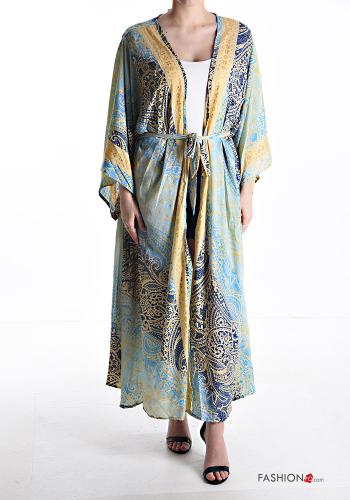 Kimono en Soie manches à volant Imprimé paisley avec ceinture en tissu - ph 1