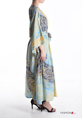 Kimono en Soie manches à volant Imprimé paisley avec ceinture en tissu - ph 3