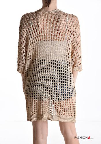 Embroidered fishnet knee-length Cardigan with pockets - ph 2