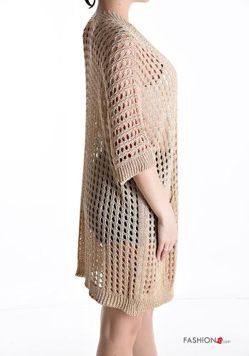 Embroidered fishnet knee-length Cardigan with pockets - ph 3