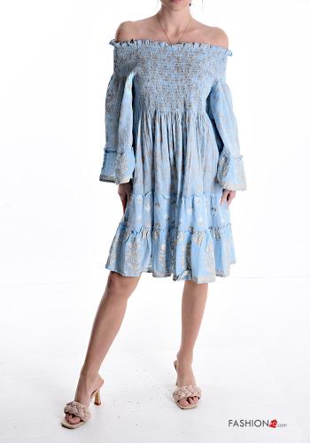Abito in Cotone maniche lunghe al ginocchio Fantasia ricamata con balze con elastico - ph 1