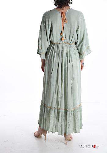 Embroidered long Dress 3/4 sleeve with v-neck with flounces with bow - ph 2