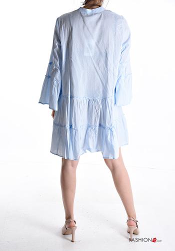 Embroidered ruffle sleeve knee-length long sleeve Cotton Dress with flounces with buttons - ph 2