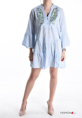 ruffle sleeve mini long sleeve Cotton Dress with flounces with buttons
