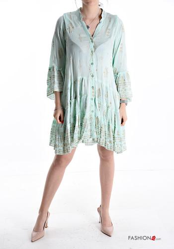 ruffle sleeve mini long sleeve Cotton Dress with flounces with buttons