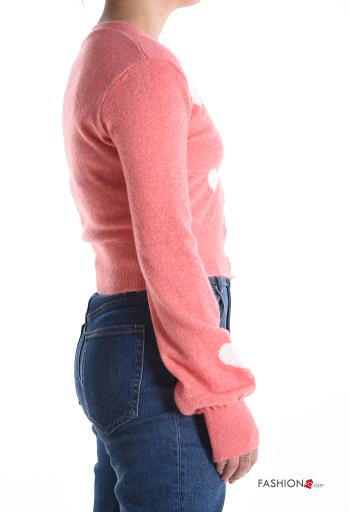 Cardigan in Misto Lana maniche lunghe Fantasia cuore con bottoni scollo a V - ph 3