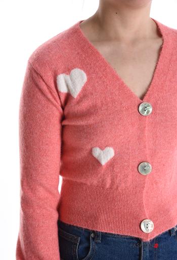 Cardigan in Misto Lana maniche lunghe Fantasia cuore con bottoni scollo a V - ph 4