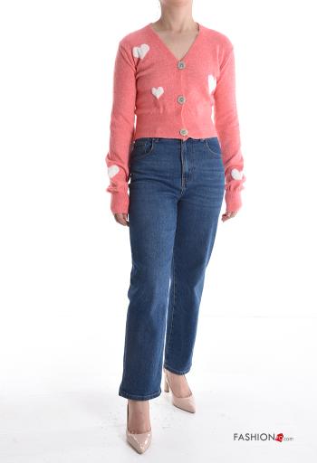 Cardigan in Misto Lana maniche lunghe Fantasia cuore con bottoni scollo a V - ph 5